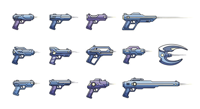 Collection of Futuristic Blasters and Laser Guns Vector Illustration Set for Science Fiction Designs
