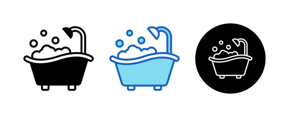 Bathtub Multiple Style Icon Set Collection Mixed, Blue & Line. 