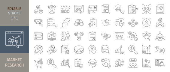 Market research icon set. Editable line icons. Vector illustration.