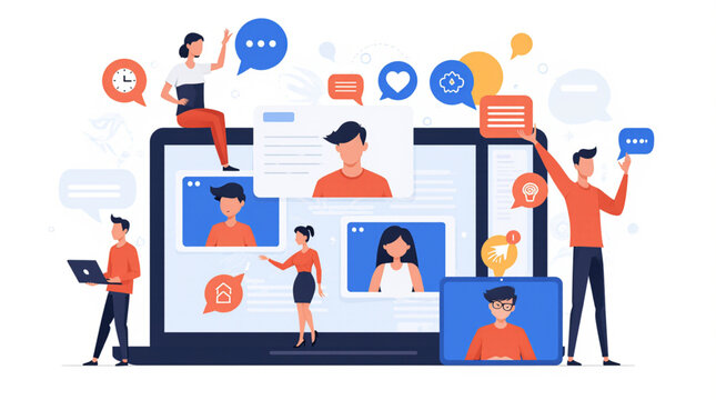 Digital collaboration and online communication with people on screens