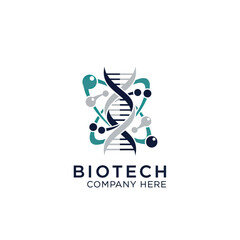 Biotech Company Logo with DNA Helix and Molecular Structure.