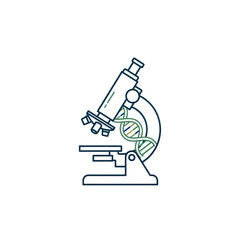 Microscope with DNA Helix Outline Icon for Scientific Research and Biology.