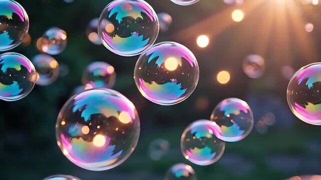 Magical bubbles floating gently in the sunlight create a dreamy, ethereal feeling perfect for childhood wonder and playful summer memories