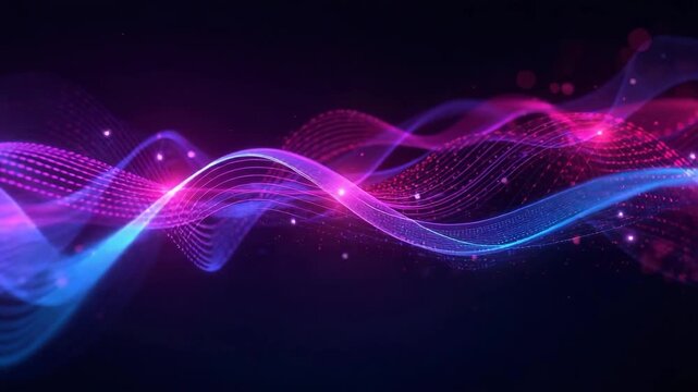 Abstract Waves of Light: Captivating the essence of digital artistry, the image features luminous wave-like forms dancing across a dark canvas, creating a vibrant display of color, movement.