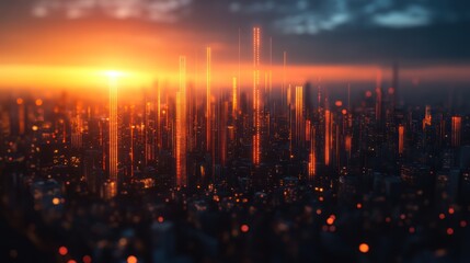 Fototapeta premium Futuristic City Sunrise Skyline View