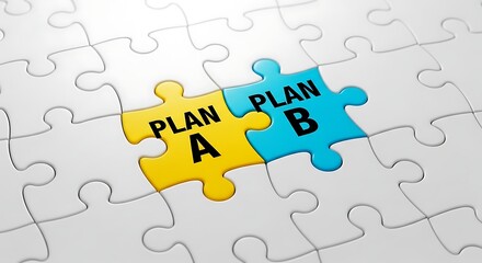 Plan a and plan b puzzle pieces connected in a jigsaw puzzle game