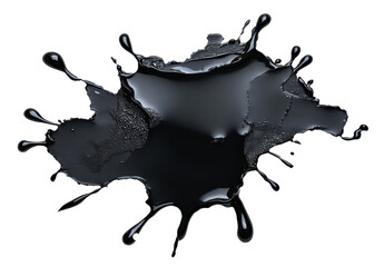 Black liquid splashing and dripping with smooth, flowing motion, PNG, isolated on transparent background.