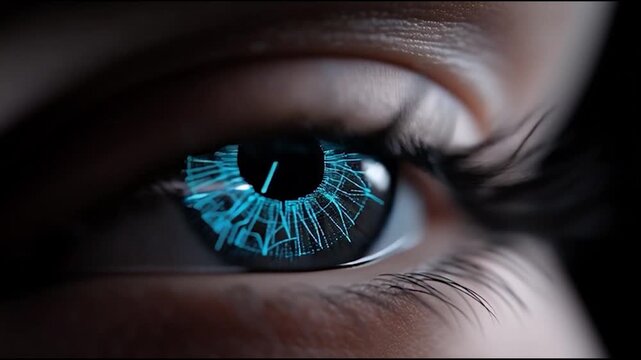 Close-up of human eye with digital grid detail