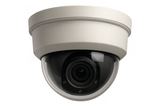 Dome security camera providing surveillance, protection, and monitoring using modern cctv technology, with transparent background