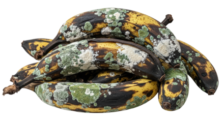 Rotten Bananas with Mold and Fungus Overripe Fruit Isolated on Transparent Background
