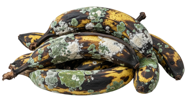 Rotten Bananas with Mold and Fungus Overripe Fruit Isolated on Transparent Background