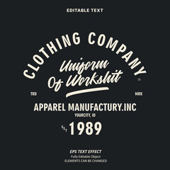 Editable Text Effect Vector of Cream Black Streetwear Motorcycle work shit style apparel Uniform, hoodie or t-shirt Design for Printing, garment, merchandise, apparel, small business, team