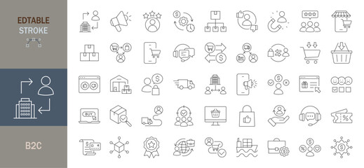 B2C icon set, Editable line icons. Vector illustration.