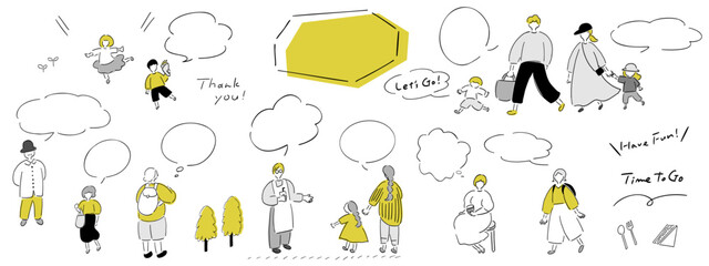 コミュニケーション__ゴールド＆シルバー.手書きイラスト＆吹き出し＆テキスト｜Talking People_Gold & Silver