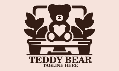 illustration vector a teddy bear is holding a heart in front of the television and logo teddy bear