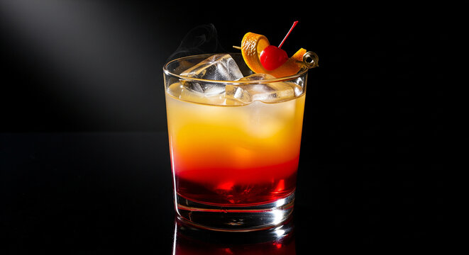 Refreshing tropical cocktail with ice and fruit garnish, vibrant summer drink for bar menu, beach party advertising, or mixology and beverage lifestyle design