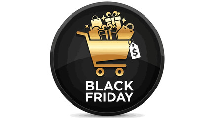 Black Friday Shopping Cart Icon with Gifts and Price Tag Representing Great Deals and Discounts