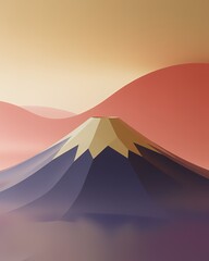Mount Fuji sunrise poster with minimalist 3D landscape