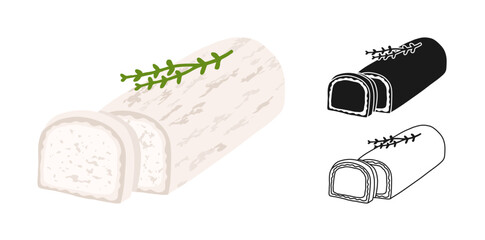 Soft Goat Cheese simple stylized symbol set. French or Italian food grungy illustration. A piece of cheese linear doodle icon. Vector fun grained cartoon hand drawn design for food or dairy projects