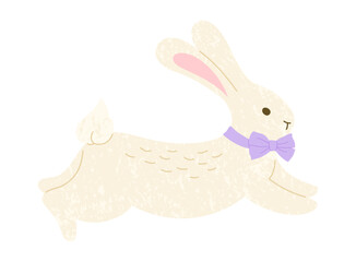 Rabbit or hare with ribbon texture vector illustration. Cute adorable bunny for Happy Easter card, postcard, invitation, poster. Cartoon comic whimsical rabbit animal Easter symbols concept