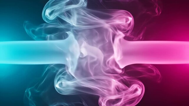 A captivating abstract with smoke in gradients of blue, white, and red. The smoke weaves, forming a unique art piece