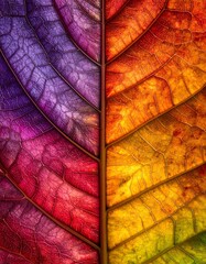 Close-up of a leaf showcasing vibrant spectrum of colors