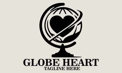 black globe heart abstract logo modern style vector illustration and globe heart icon
