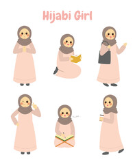 Hijabi Girl Character Set | Cute Islamic Illustration Collection