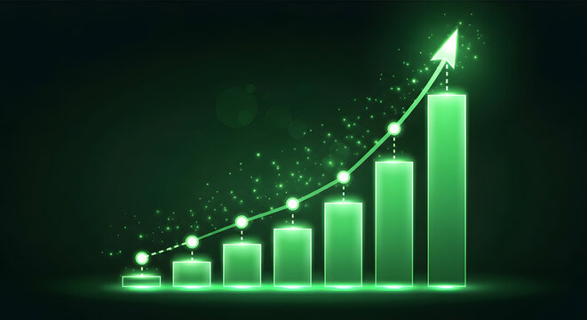 Green stock market graph with glowing trend line