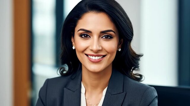 Portrait of a smiling woman in a professional suit. She is looking directly at the viewer with an inviting expression