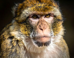 Close-up of a monkey's face, showcasing detailed fur and eyes
