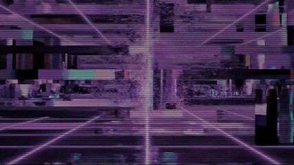 Cyberpunk Grid: The image presents a digital landscape of cyberpunk style. The image portrays a virtual perspective through neon lines, capturing the essence of a digital city. 