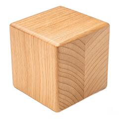 Solid natural wood cube with smooth rounded edges, perfect for education, design, or construction concepts.