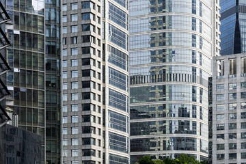 Close-up of the facade of a modern commercial skyscraper