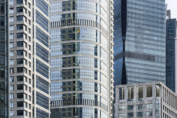 Close-up of the facade of a modern commercial skyscraper
