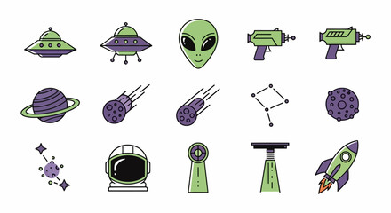 Cosmic Adventures A Colorful Collection of Space-Themed Icons for Your Creative Projects