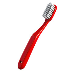 Red toothbrush with white bristles on a black background