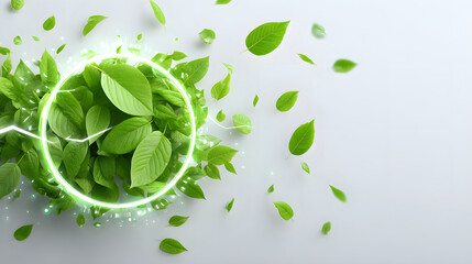 Green leaf circle energy eco nature fresh light glow clean Green leaf circle energy eco nature fresh light glow clean concept with vibrant foliage and dynamic spark, symbolizing renewable power