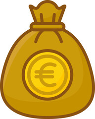 Euro Currency Cash Bag Icon, Cartoon Filled Money Finance Design