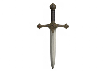 Ornate medieval fantasy dagger with jeweled hilt and patterned crossguard on transparent background