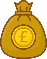 British Pound Currency Cash Bag Icon, Cartoon Filled Money Finance Design
