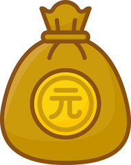 Chinese Yuan Currency Cash Bag Icon, Cartoon Filled Money Finance Design