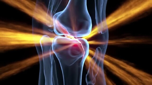 Animated Knee Fracture with Pain Radiating in Golden Light on Black Background