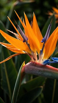 Close up Bird of Paradise Flower Orange Blue Green Petals