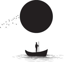 Man on Boat Silhouette with Big Sun and Water Reflection
Minimalist Boat and Sunset Silhouette Vector Design
Fisherman in Boat Under the Sun Silhouette Art