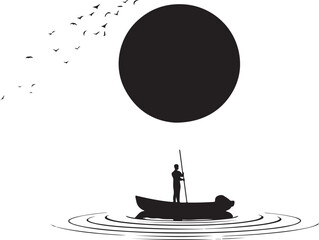 Man on Boat Silhouette with Big Sun and Water Reflection
Minimalist Boat and Sunset Silhouette Vector Design
Fisherman in Boat Under the Sun Silhouette Art