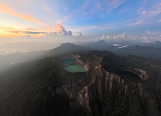 Drone View of Kelimutu Volcano with Stunning Crater Lakes, Flores Island