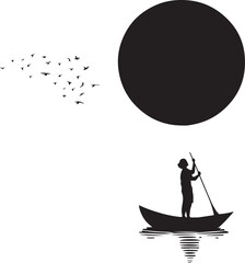 Man on Boat Silhouette with Big Sun and Water Reflection
Minimalist Boat and Sunset Silhouette Vector Design
Fisherman in Boat Under the Sun Silhouette Art