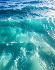 Close-up of churning turquoise water, with waves in natural light