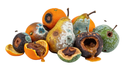 Collection Of Spoiled Fruits With Mold And Rot isolated on Transparent Background